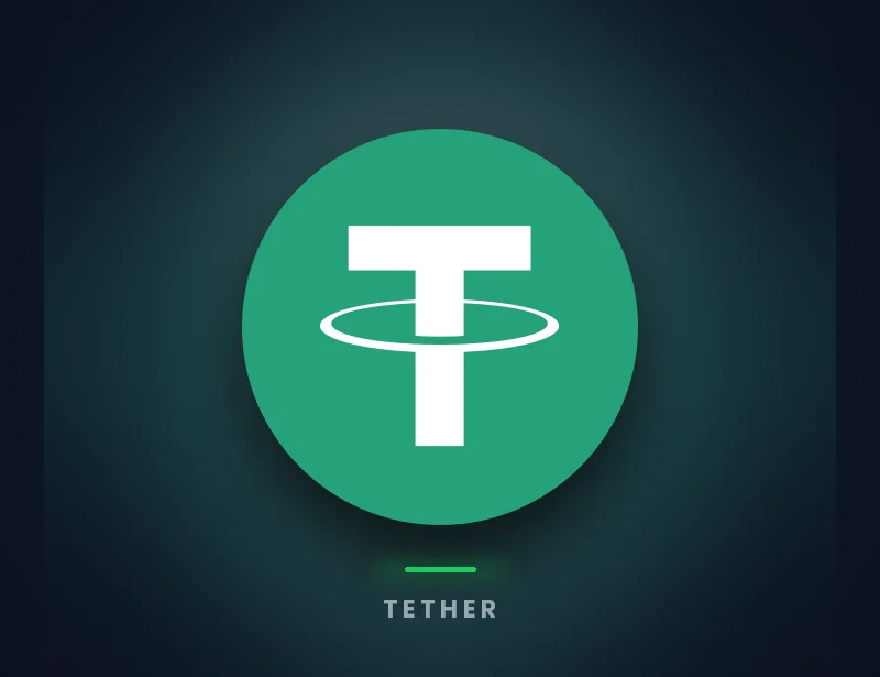 USDT (Tether) logo on Genghis dark brand background, buy gift cards with USDT